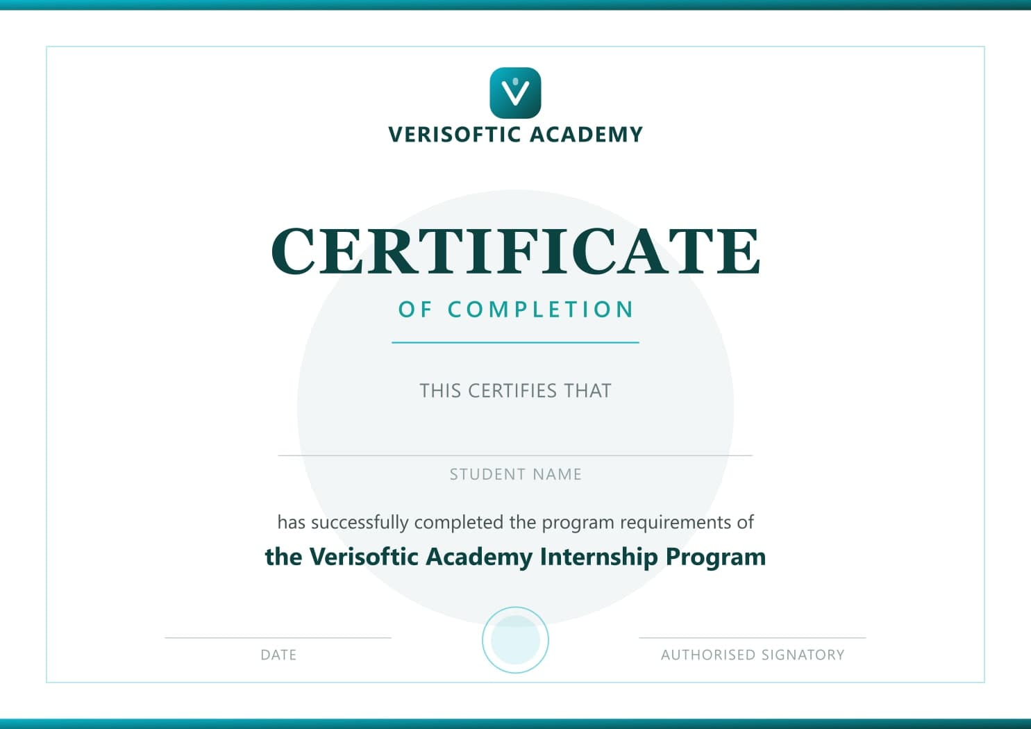 Verisoftic Internship Certificate awarded by Verisoftic Academy